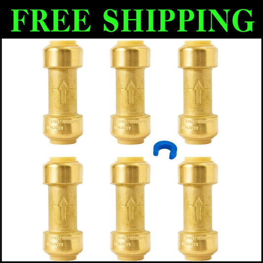 1/2 Inch No Lead Brass Check Valve - Push-to-Connect Plumbing Fittings (6 Pack)