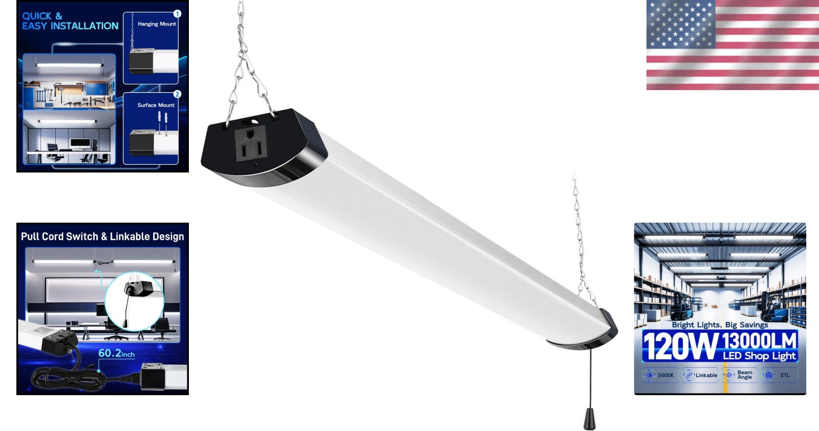 Bright 4FT LED Utility Light 13000lm – Energy Efficient for Garages & Workshops