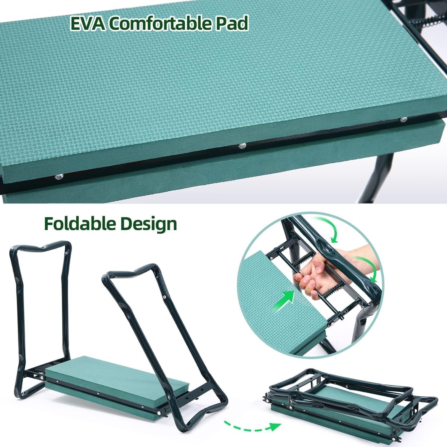 Extra-Wide Garden Kneeler with Weather-Resistant Frame & EVA Cushion - Green