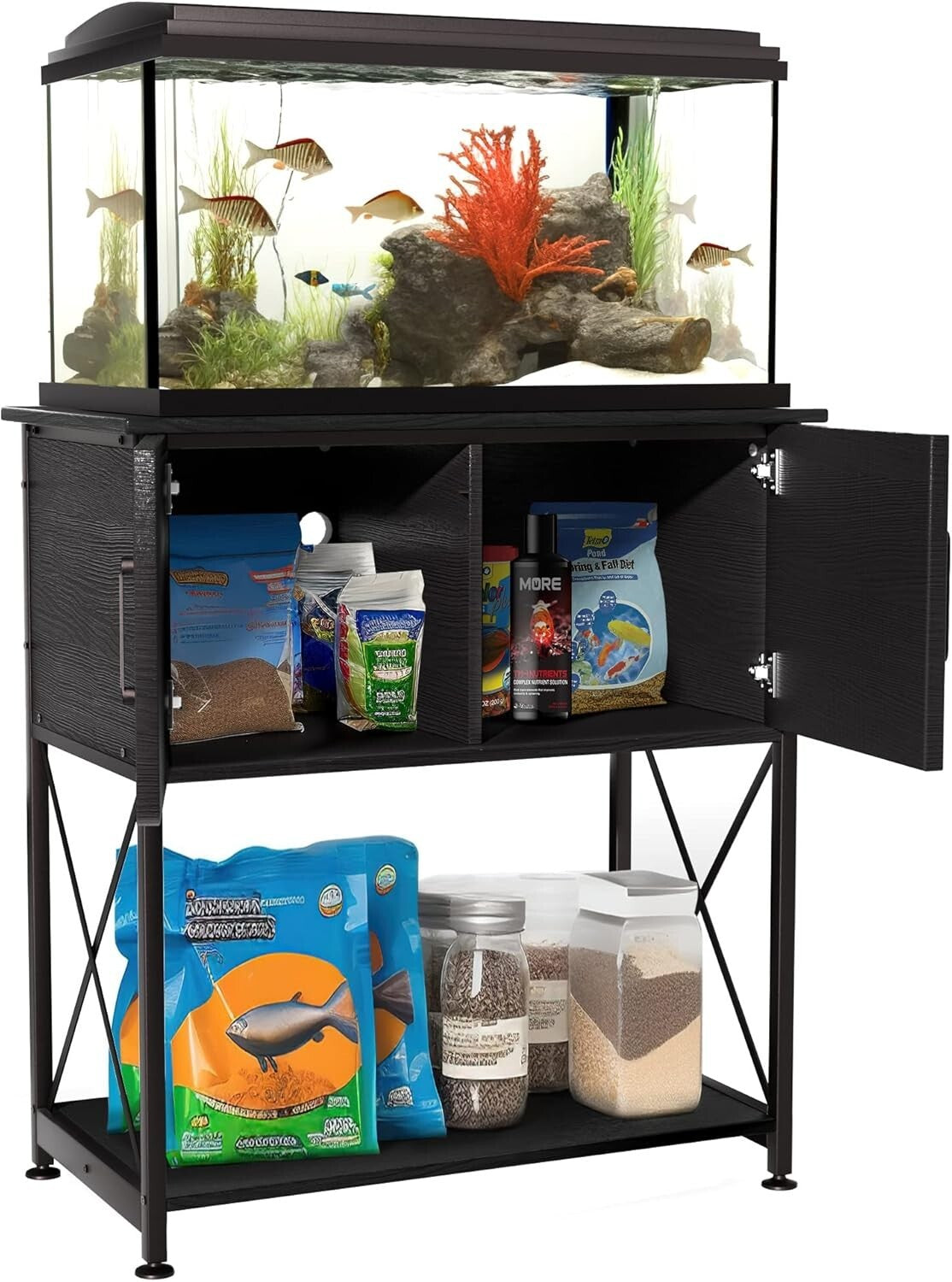 Dual-Level 20-29 Gallon Fish Tank Stand with Modern Design and Storage Solutions