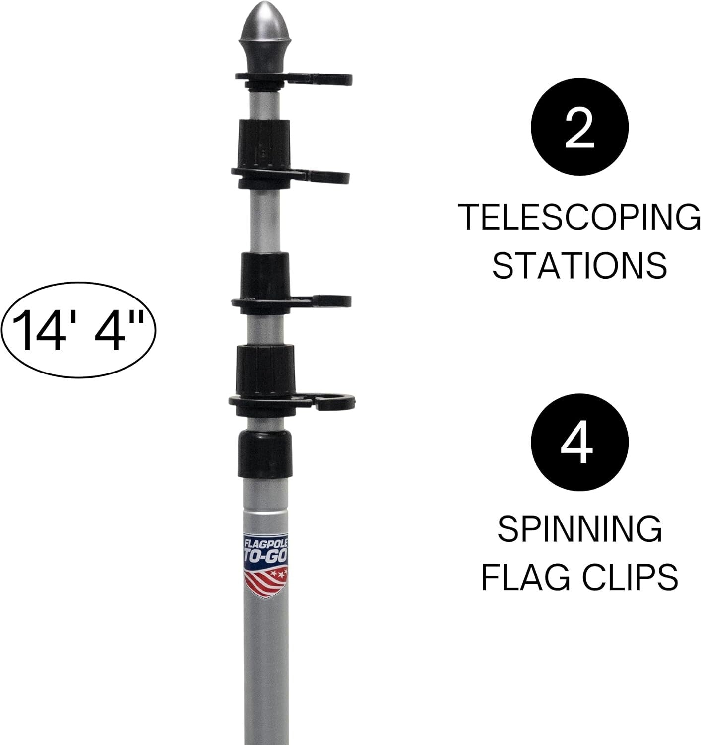Lightweight 14'4" Telescoping Flagpole with Clips - Perfect for Sports Events