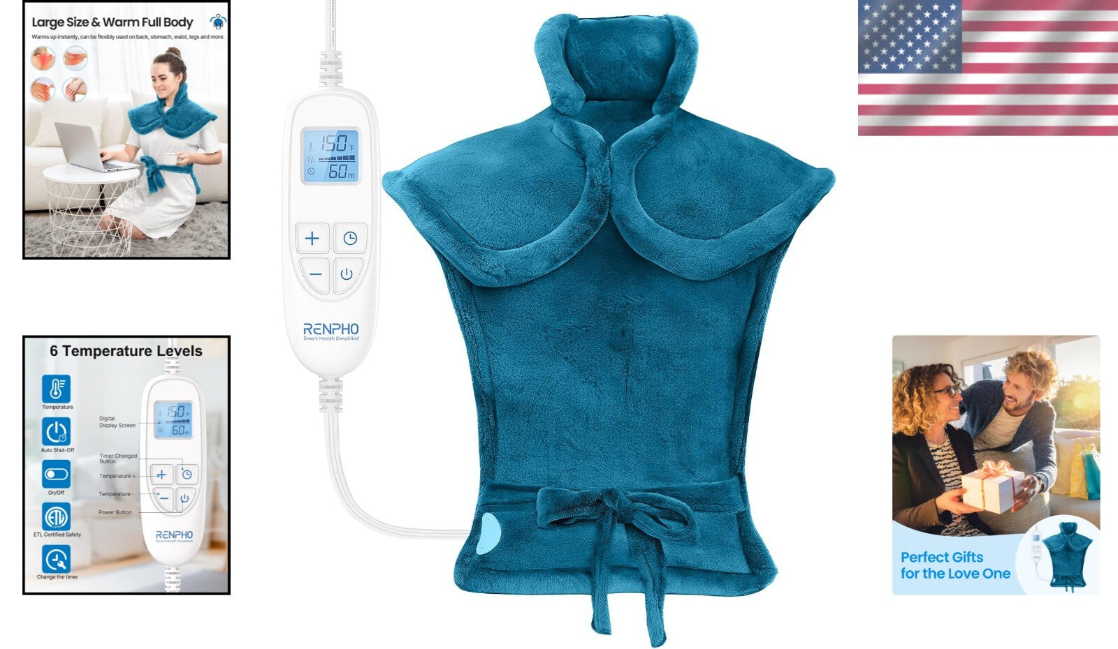Weighted Electric Heating Pad with 6 Heat Settings - Ideal for Comfort & Relief