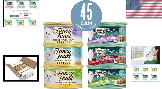 Premium Seafood Variety Pack - Purina Wet Cat Food (45 Cans of Delight)