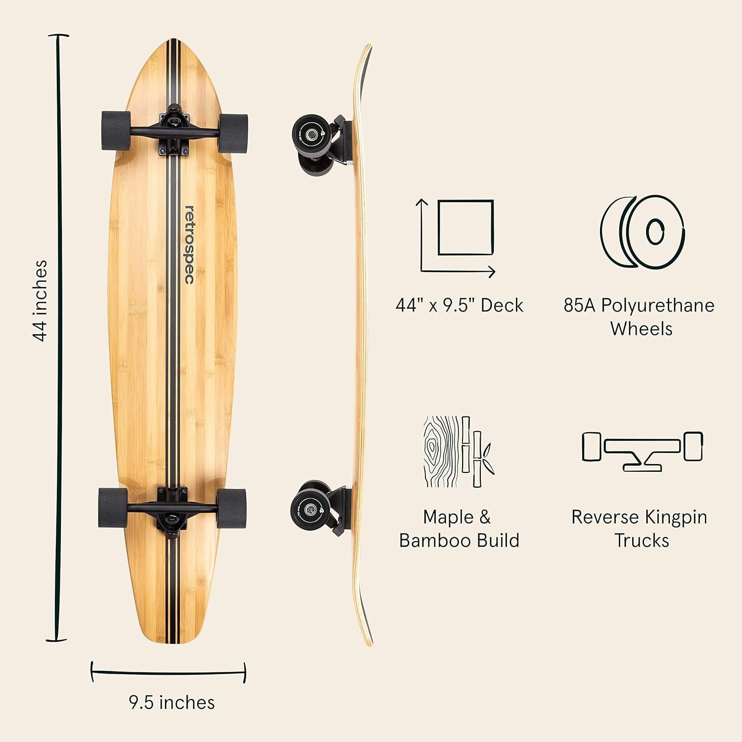 Zed 44-Inch Cruiser Longboard with 85A PU Wheels - Ideal for All Skill Levels