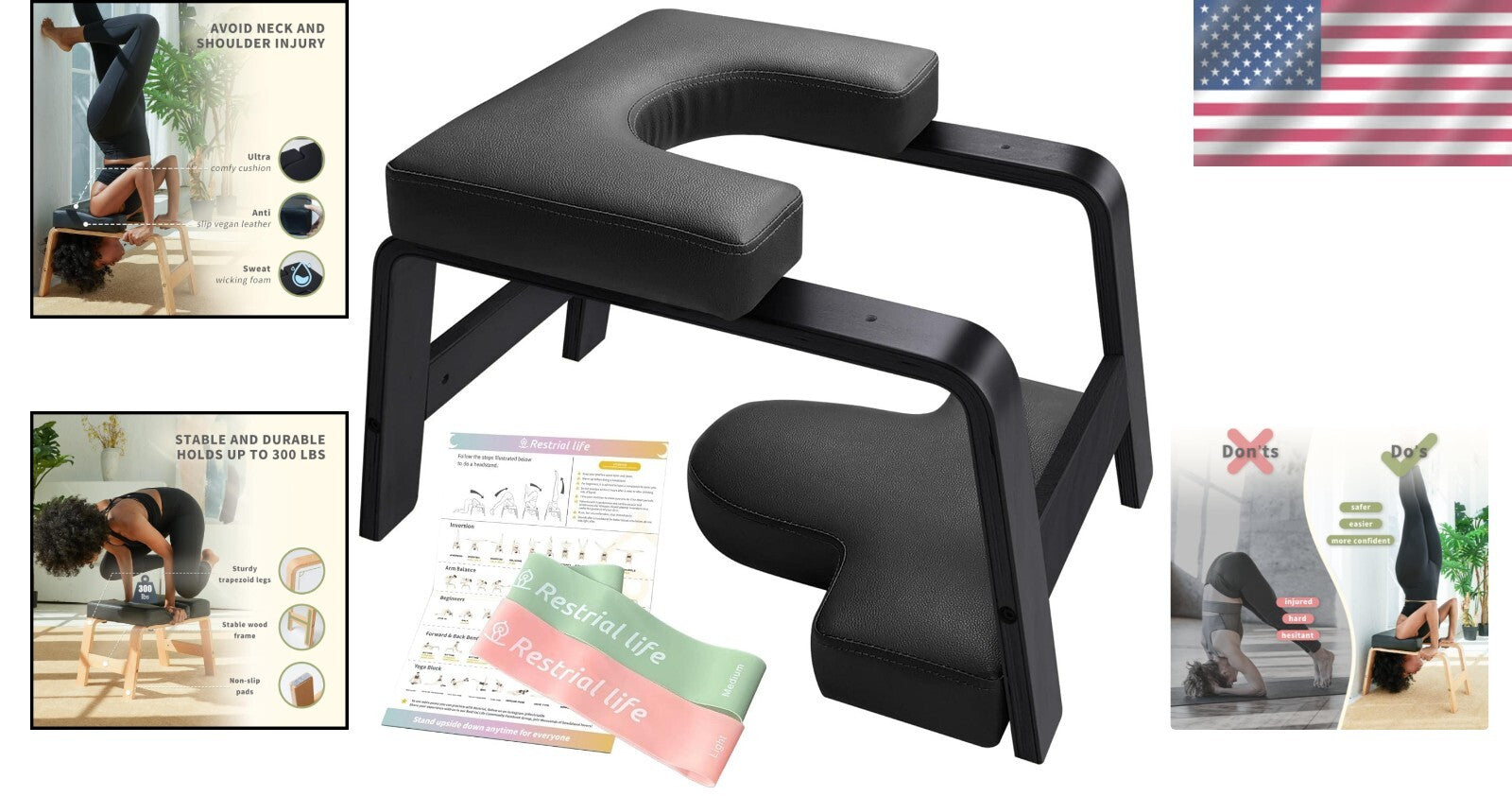 Multi-Color Yoga Headstand Chair with Non-Slip Pads for Beginners and Experts