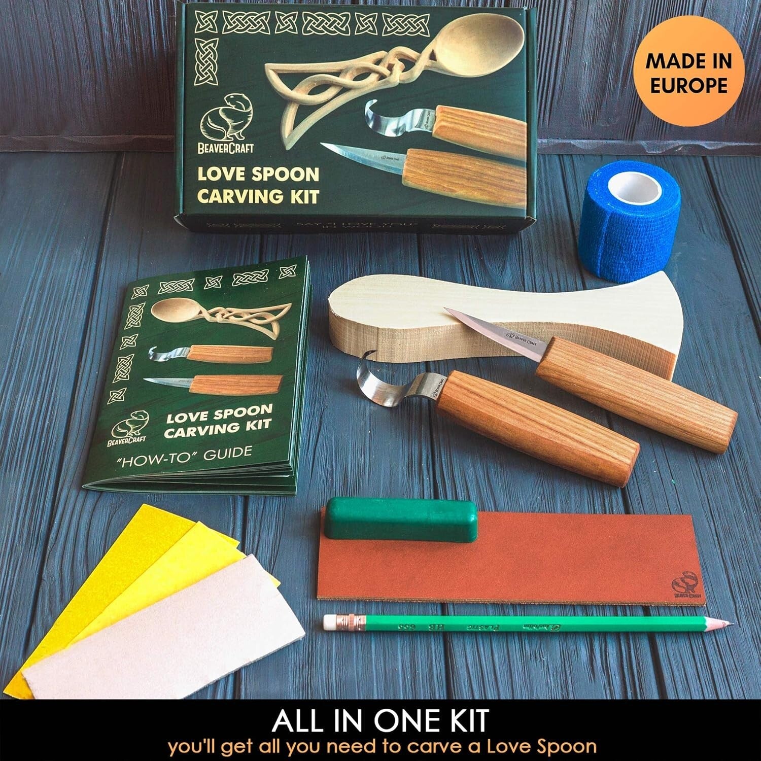 Beginner Wood Spoon Carving Kit - 10-Piece Whittling Set with Tools & Guide