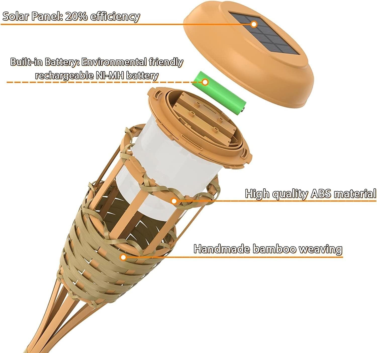 Classic Yellow Solar Torch Lights - 8 Pack with Adjustable Height & Flame Effect
