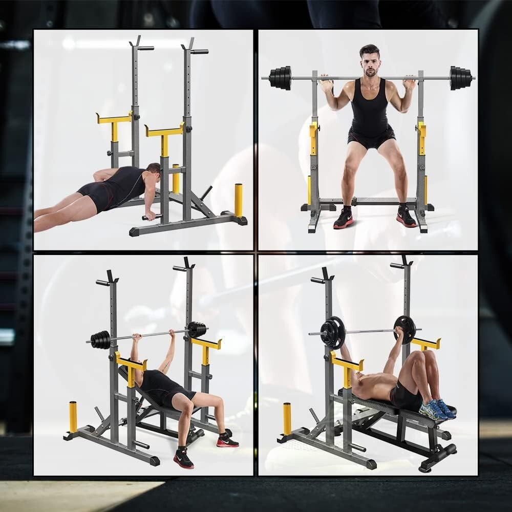 Heavy-Duty Adjustable Squat Rack: Portable Multi-Function Barbell Weight Lifter