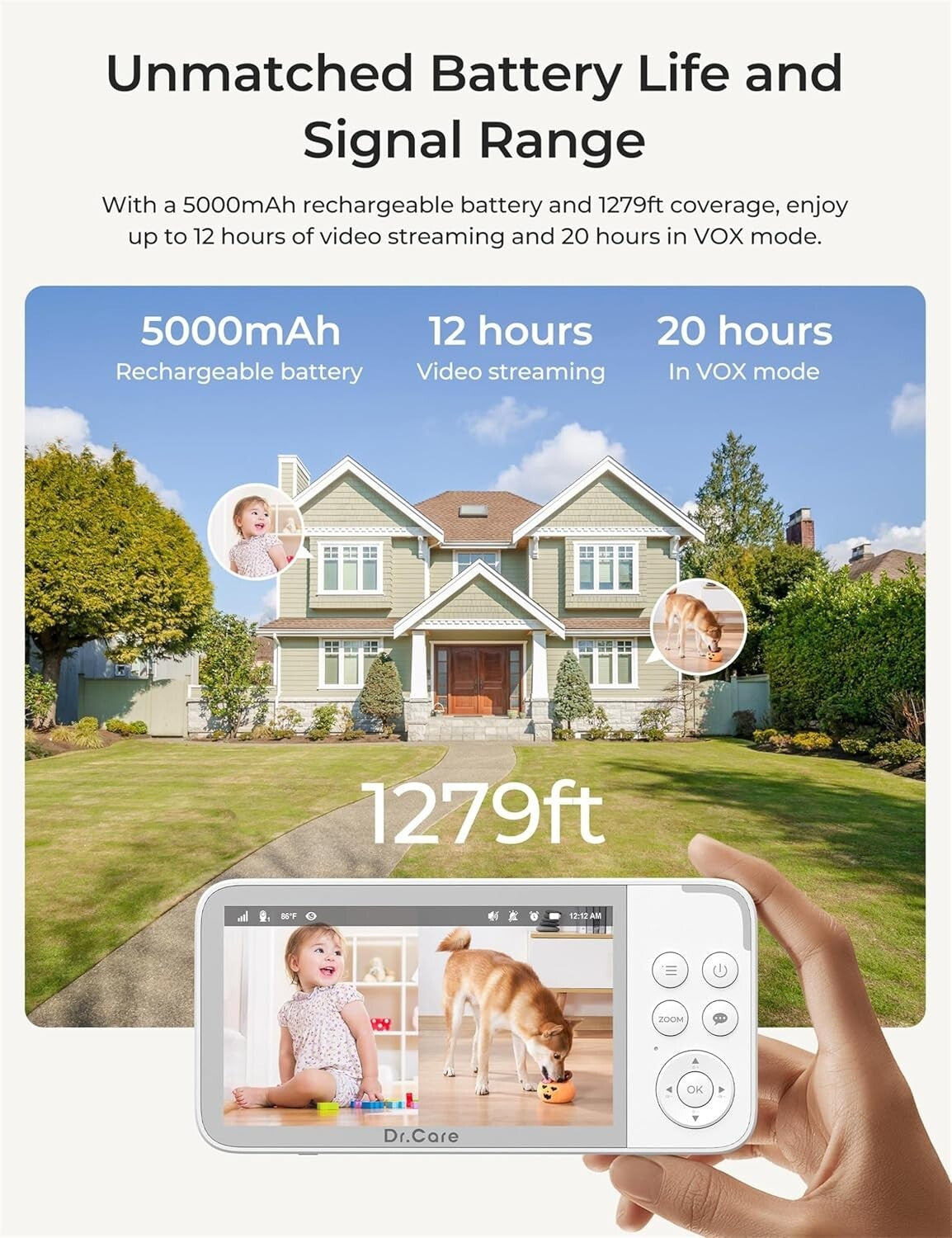 2K Resolution Baby Monitor with 5000mAh Battery & Cry Alerts - Ideal for Parents