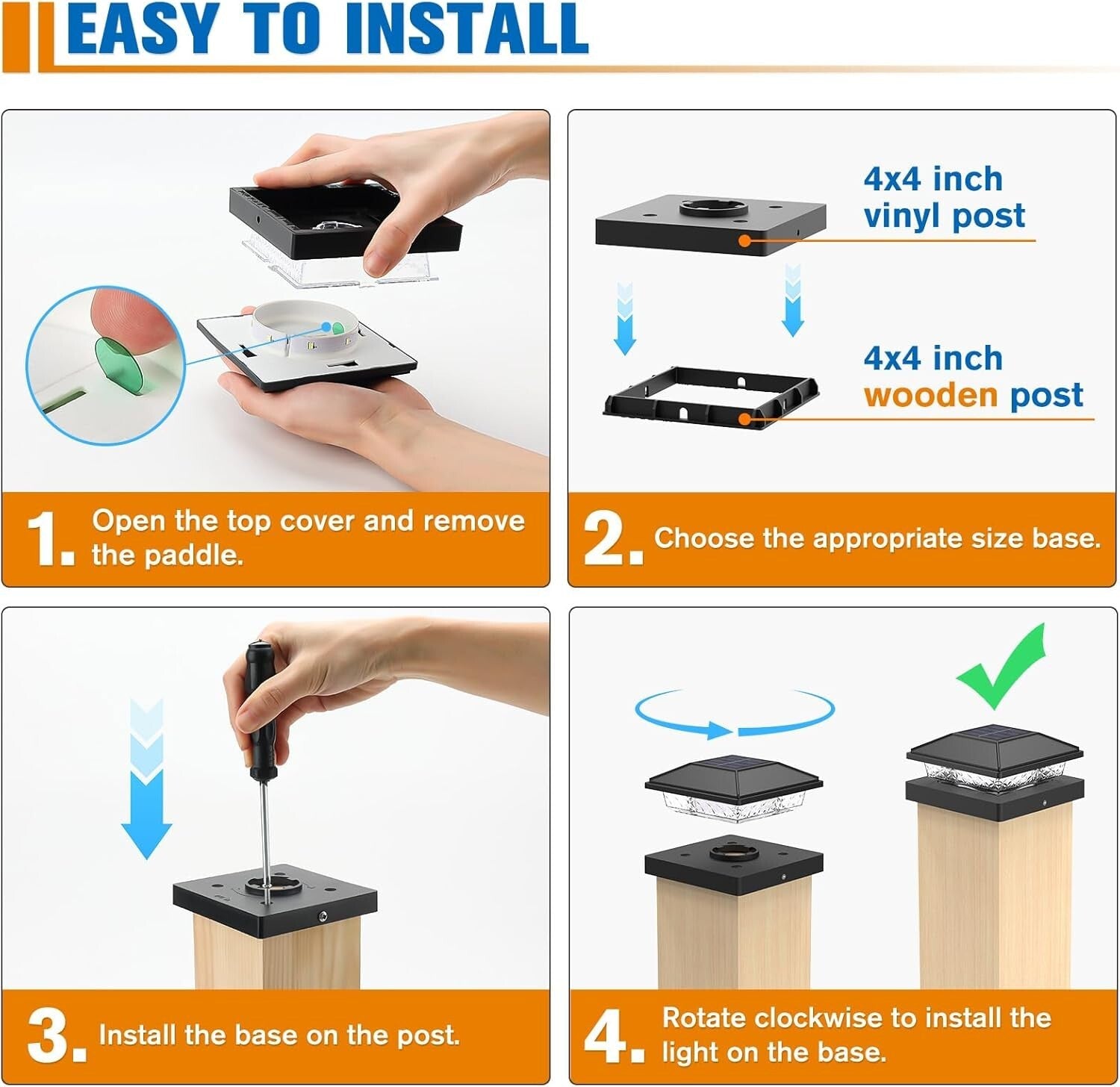 Bright LED Solar Post Lights - 4x4 Waterproof Yard Decor, 10+ Hours Illumination