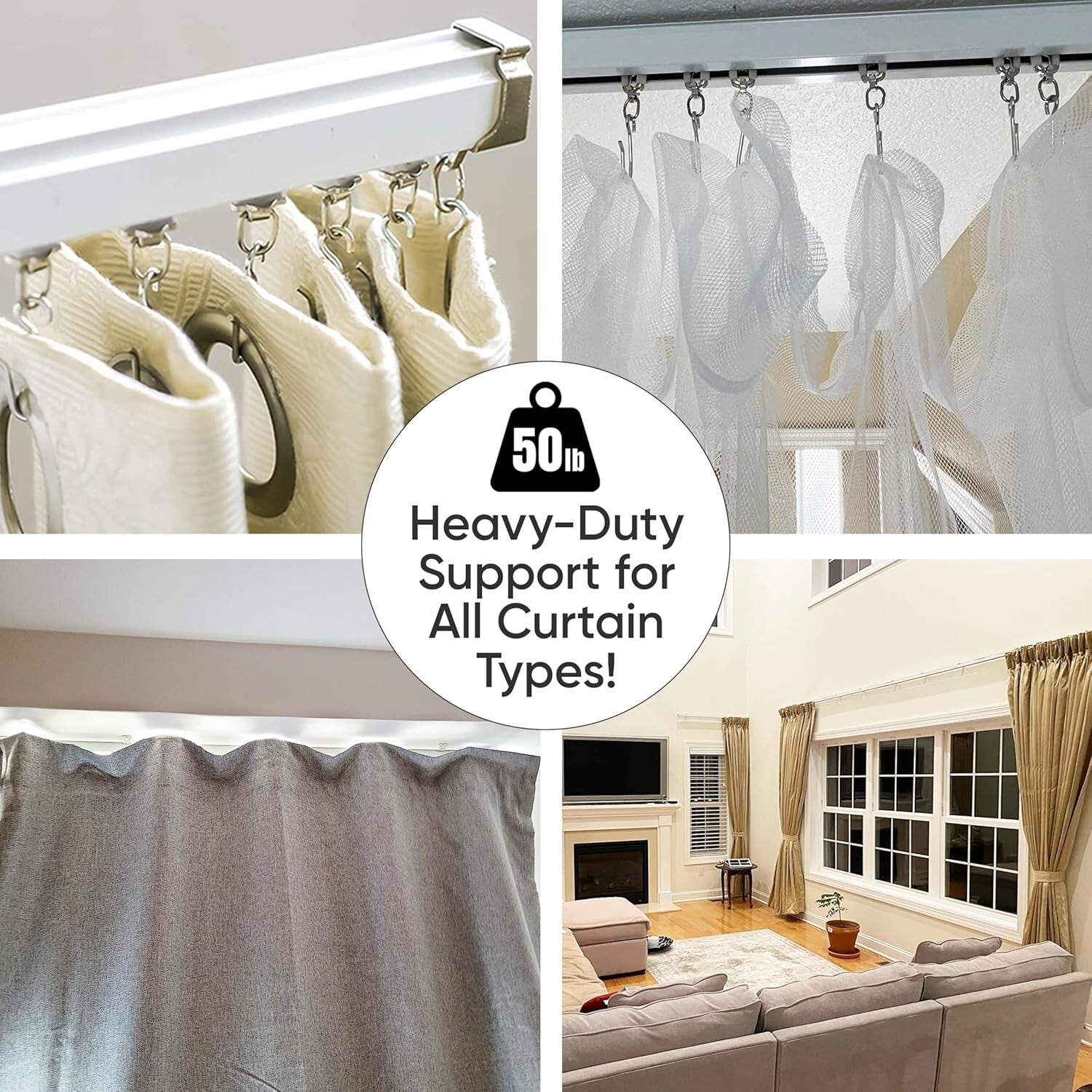 Elegant Ceiling or Wall Mount Curtain Track - Adjustable 3ft-13ft with 34 Hooks