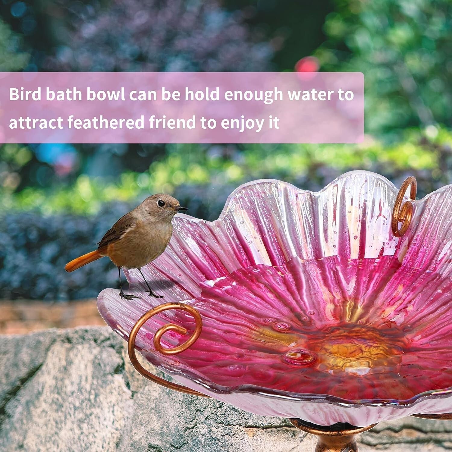Charming 31-Inch Pink Glass Birdbath with Stake - A Delight for Birds and Homes