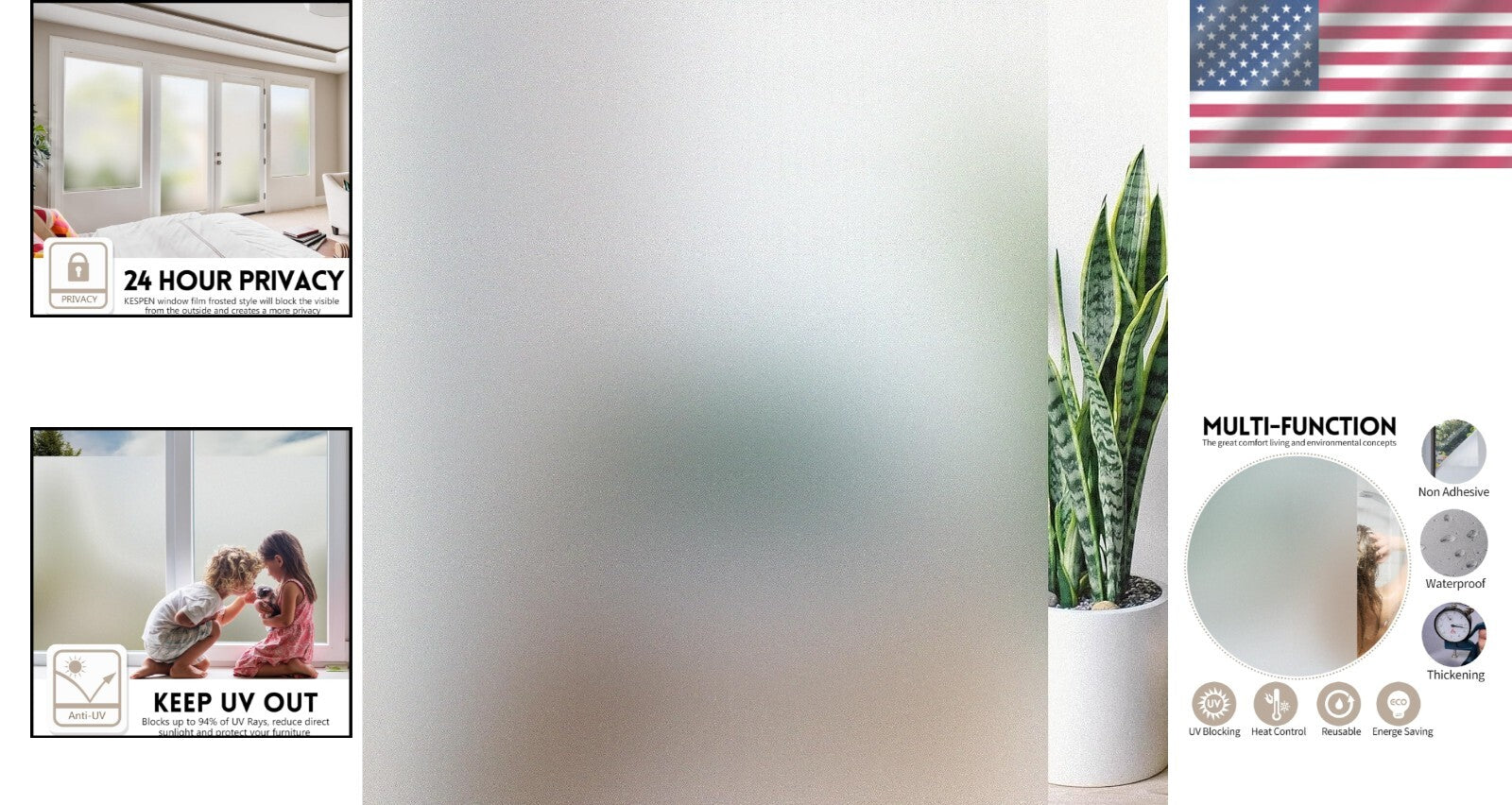 Frosted Glass Window Privacy Film - UV Blocking & Heat Control, 41.3" x 19.7"