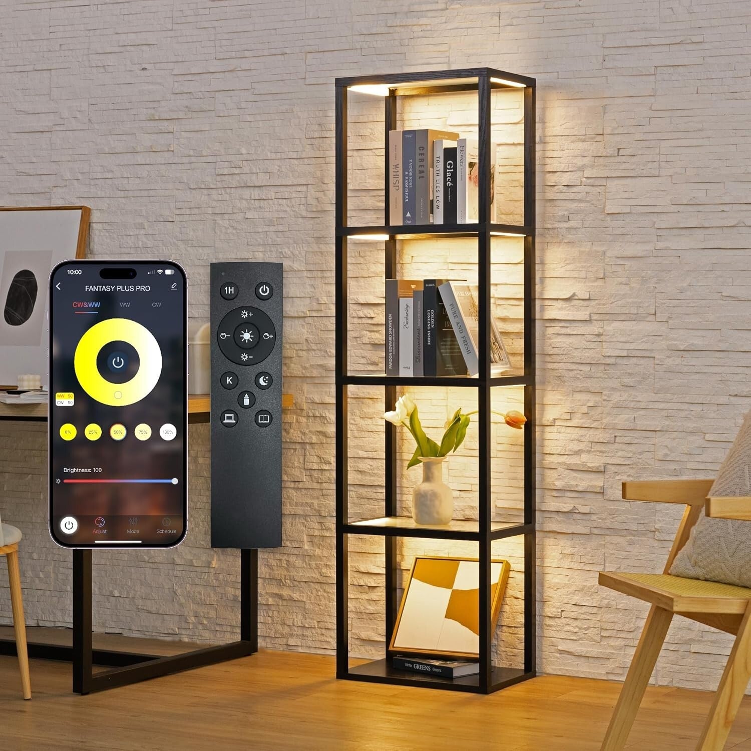 Children's Fantasy Pro LED Display Shelf with 4 Glass Shelves and Smart Lighting