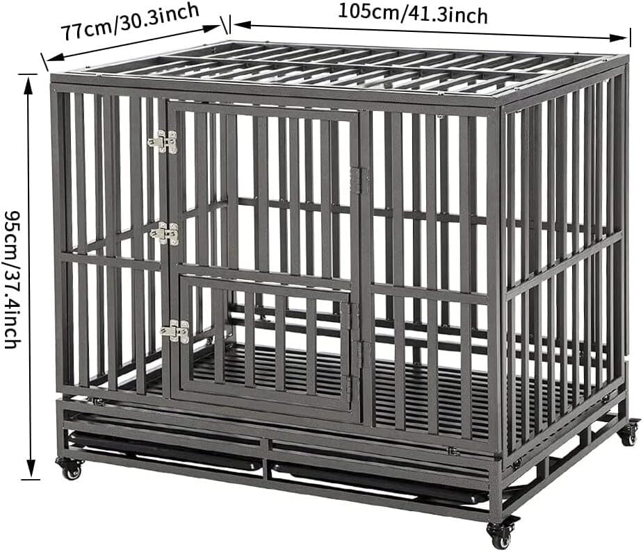 42" Heavy-Duty Dog Crate with Lockable Wheels for Large Breeds - Easy Clean