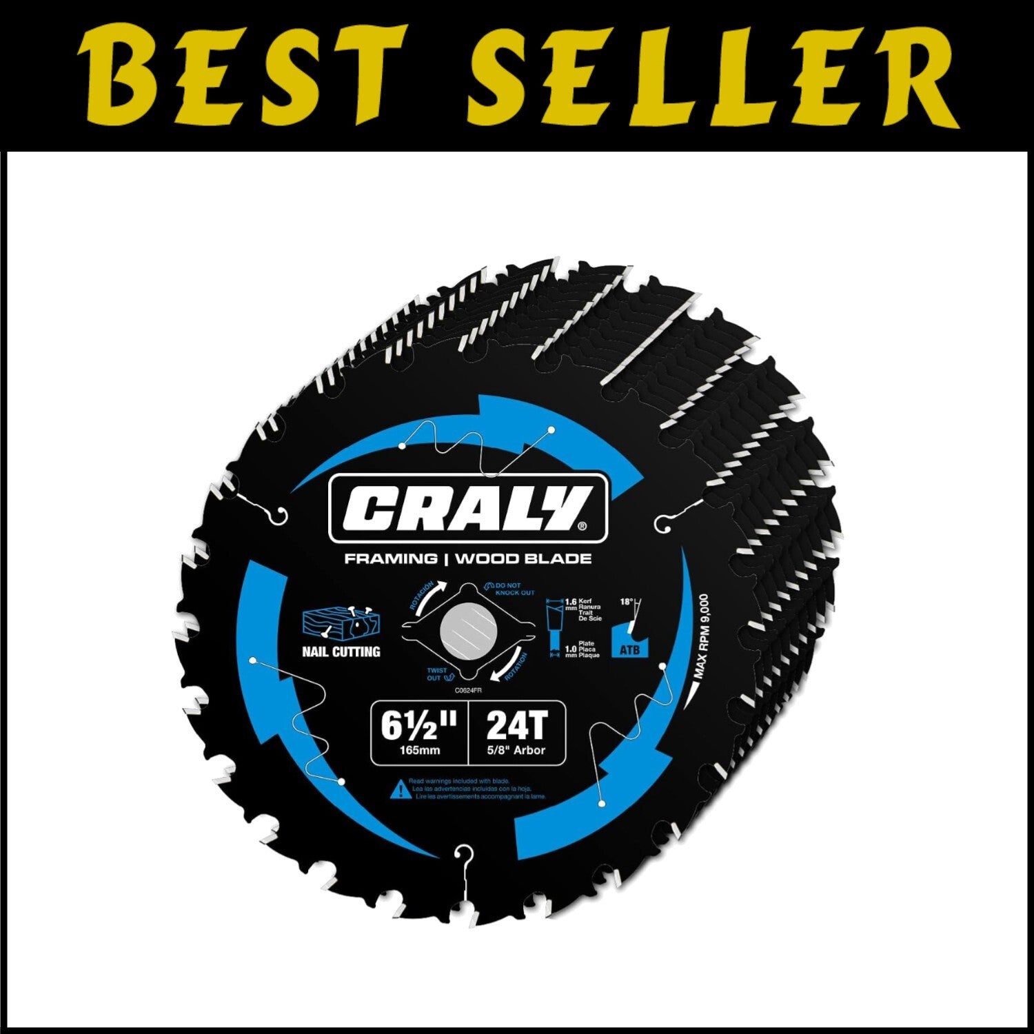 Professional 6-1/2 Inch Circular Saw Blade - 24 Teeth for Wood & Plywood