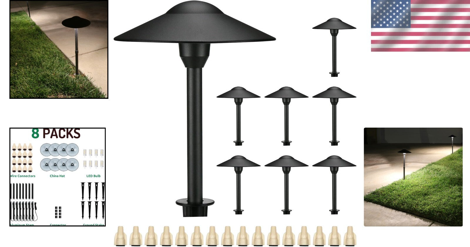 Elegant 12V Black Pathway Lights - 8 Warm White LED Outdoor Landscape Fixtures