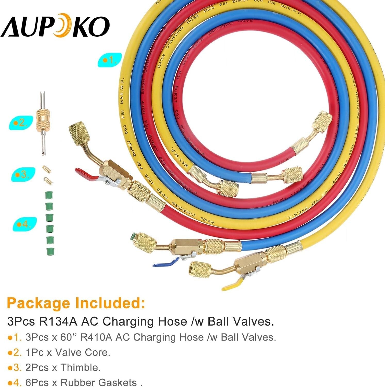 60-Inch Durable R410A Refrigerant Charging Hose Kit with High Pressure Safety