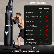 Load image into Gallery viewer, 6 Ft Black Muay Thai &amp; Kickboxing Heavy Bag Kit - Training Essentials Inside