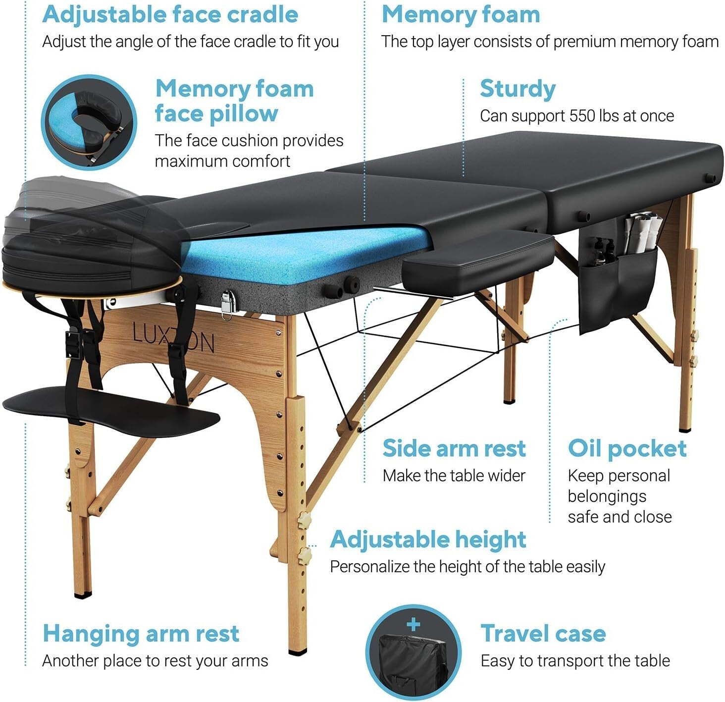 Foldable Massage Bed with Memory Foam Comfort - Complete with Carrying Case