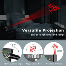 Load image into Gallery viewer, 180° Adjustable Projection Alarm Clock with Wireless Temperature Monitor