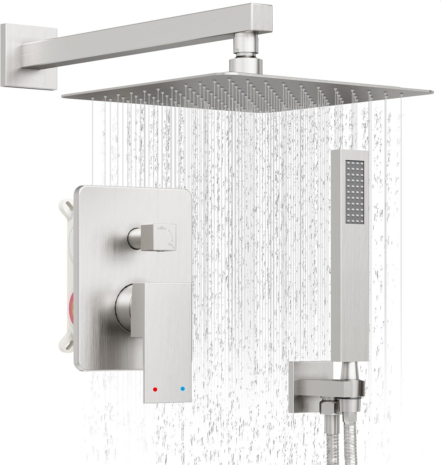 Luxury Brushed Nickel Shower System: 12-Inch Rain Shower Head & Handheld Spray