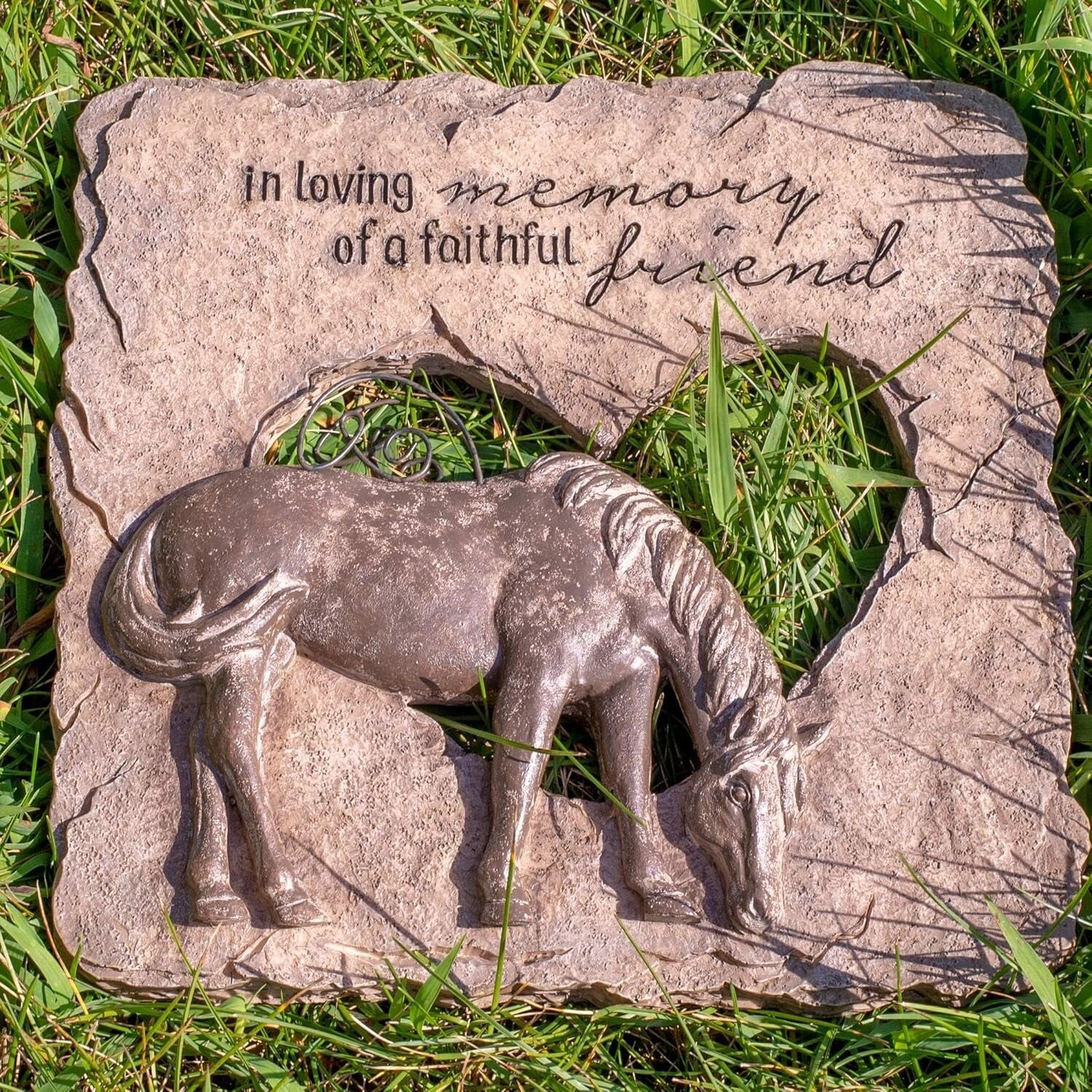 Slate Gray Pet Memorial Stone - Devoted Angel Horse Design for Garden Tribute