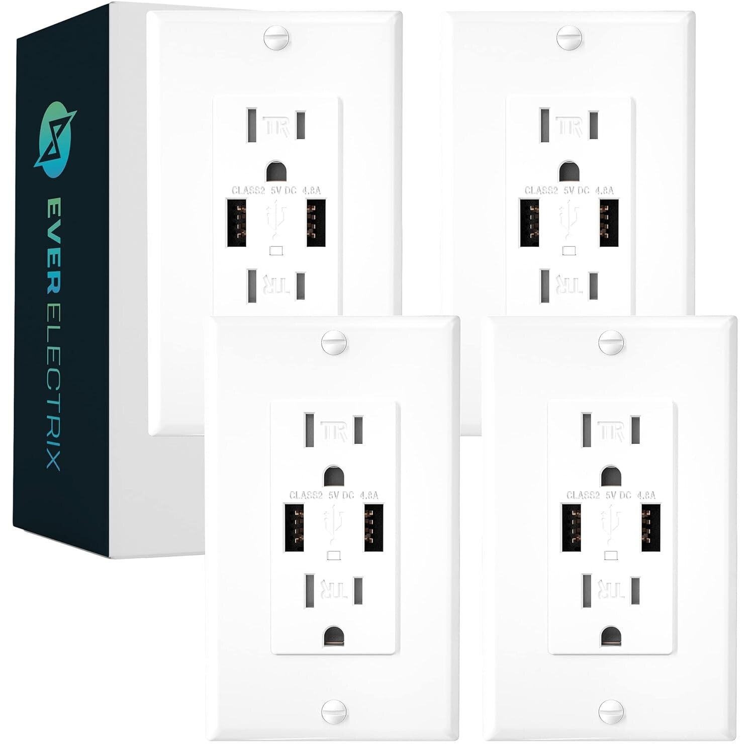 White USB Wall Outlet with 4.8A Power - Screwless Installation, Safe & Stylish