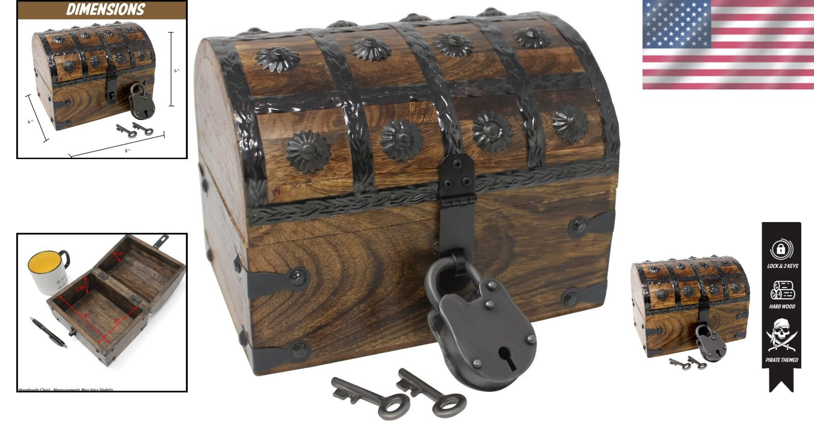 Decorative Pirate Chest with Skeleton Key - Ideal for Imaginative Play & Storage
