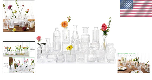 Durable Glass Bud Vases Set - 20 Versatile Clear Vases for Floral Arrangements