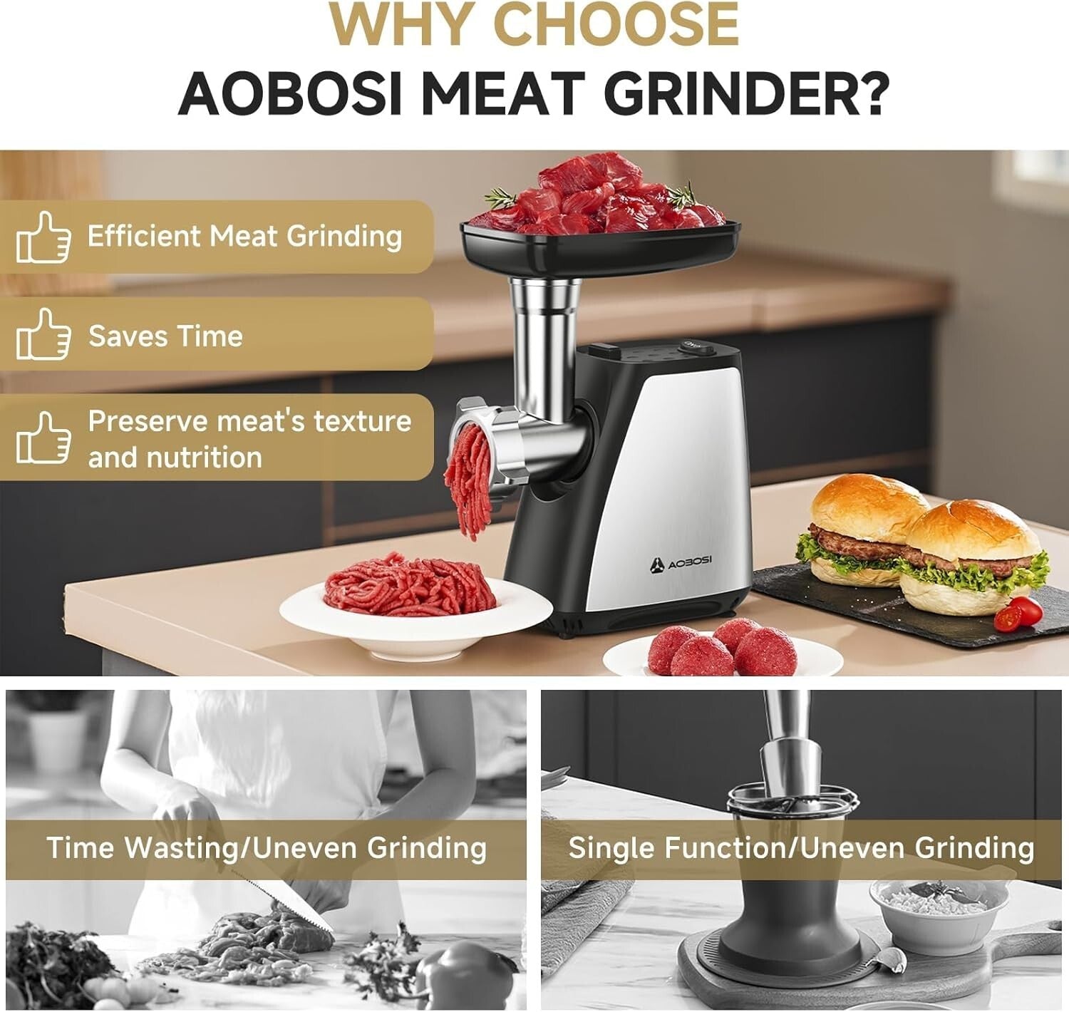 All-in-One Stainless Steel Meat Grinder: 4 Accessories for Ultimate Kitchen Use