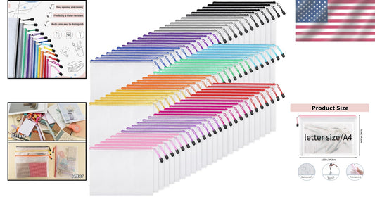 72pcs Colorful Zipper File Bags - A4 Size for School & Office Storage Solutions