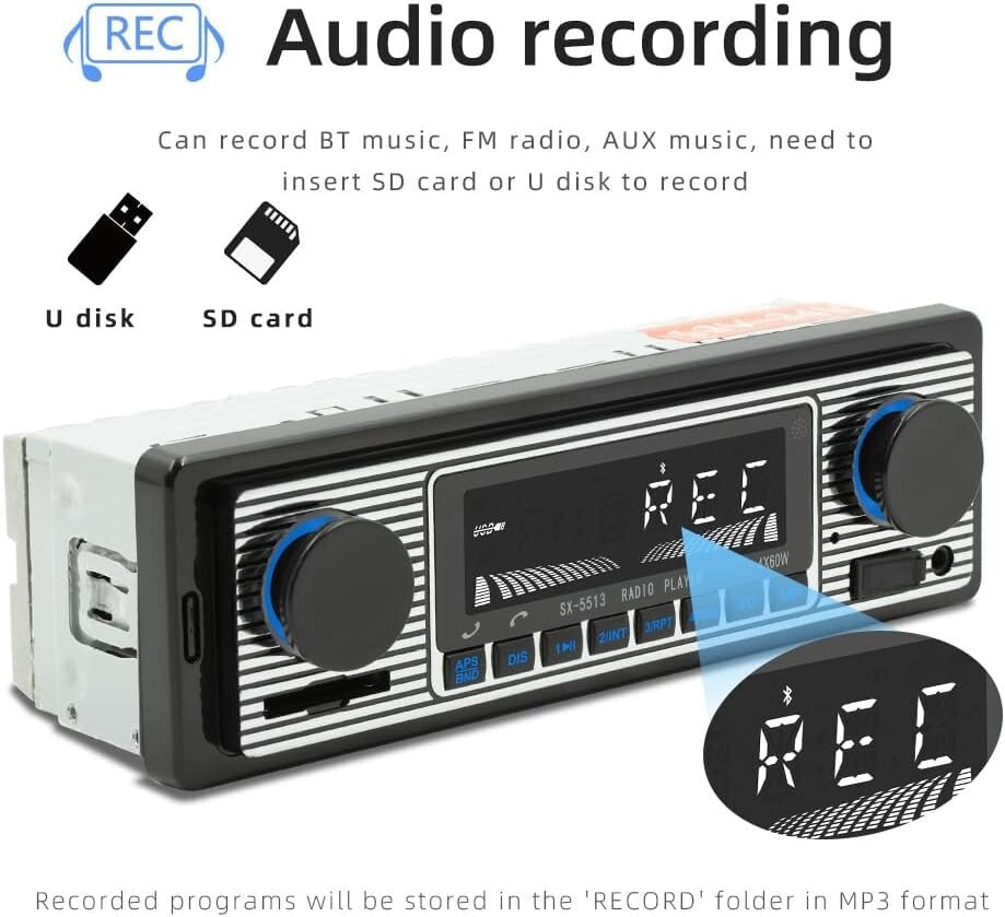 Advanced Retro Car Audio System with Bluetooth, Remote & Appointment Assistant