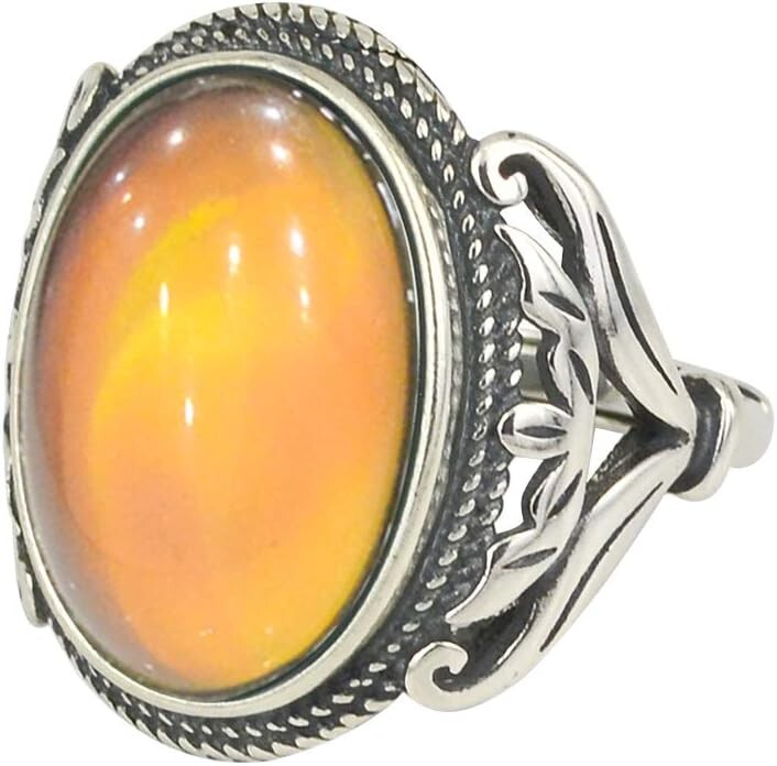 Adjustable Burnished Sterling Silver Mood Ring - Antique Style Statement Jewelry