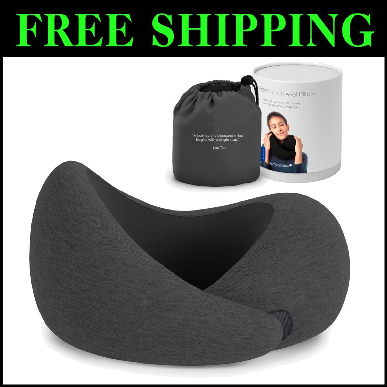 Asymmetrical Neck Pillow for Travel - Washable Modal Cover & Travel Bag Included