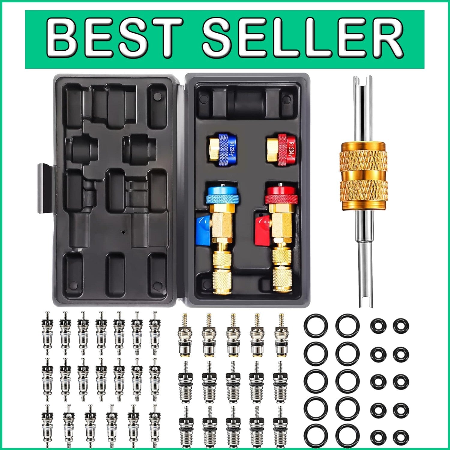 35-Piece R134A/R1234YF A/C Valve Core Tool Set with O-Ring Seal Accessories