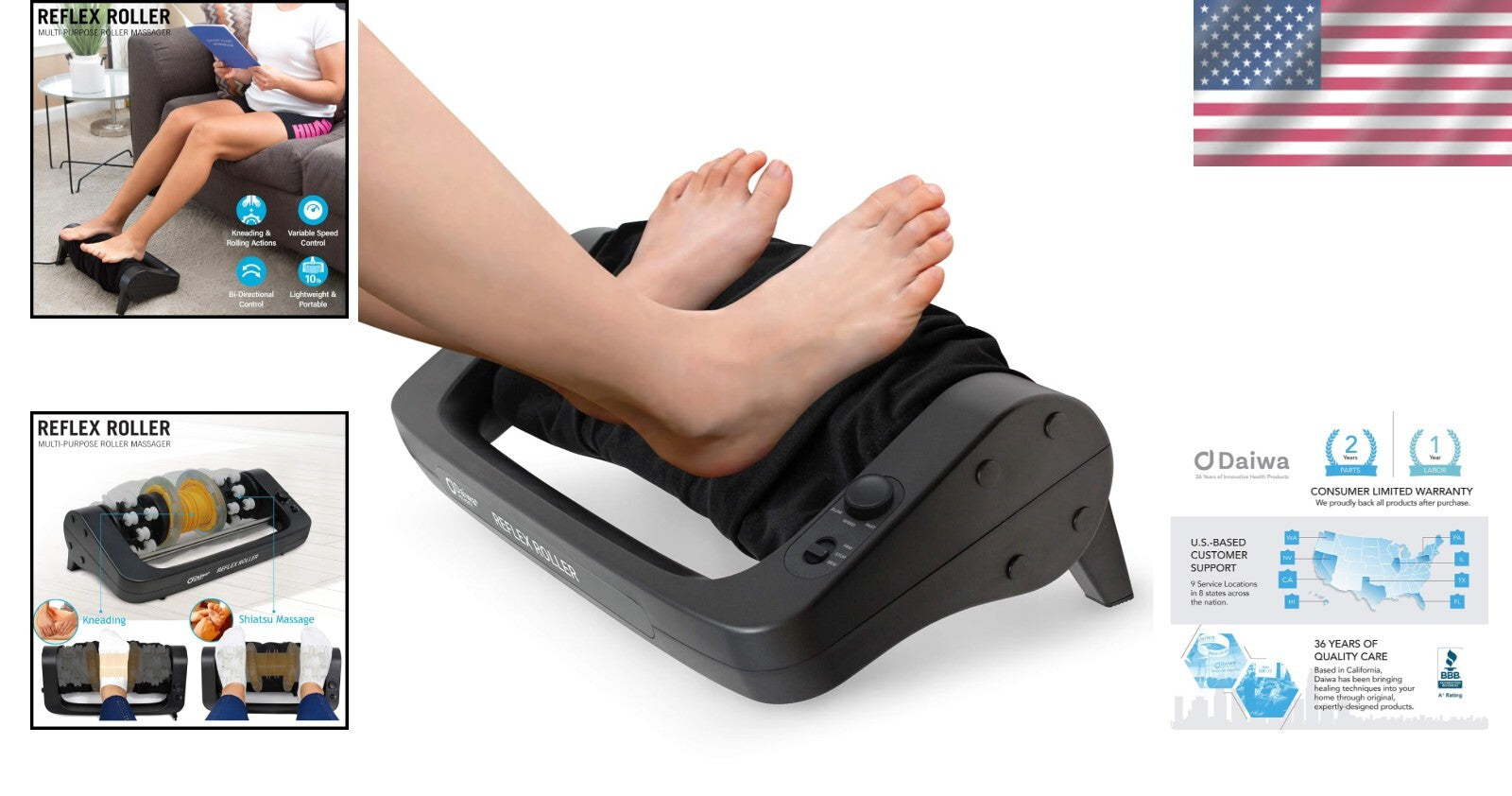 Electric Shiatsu Foot Massager with Calf Roller for Pain Relief and Relaxation