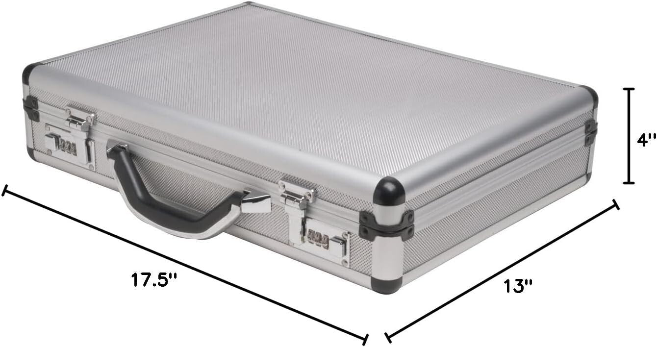 Durable Silver Aluminum Briefcase - 17.5" Medium Size with Locking System