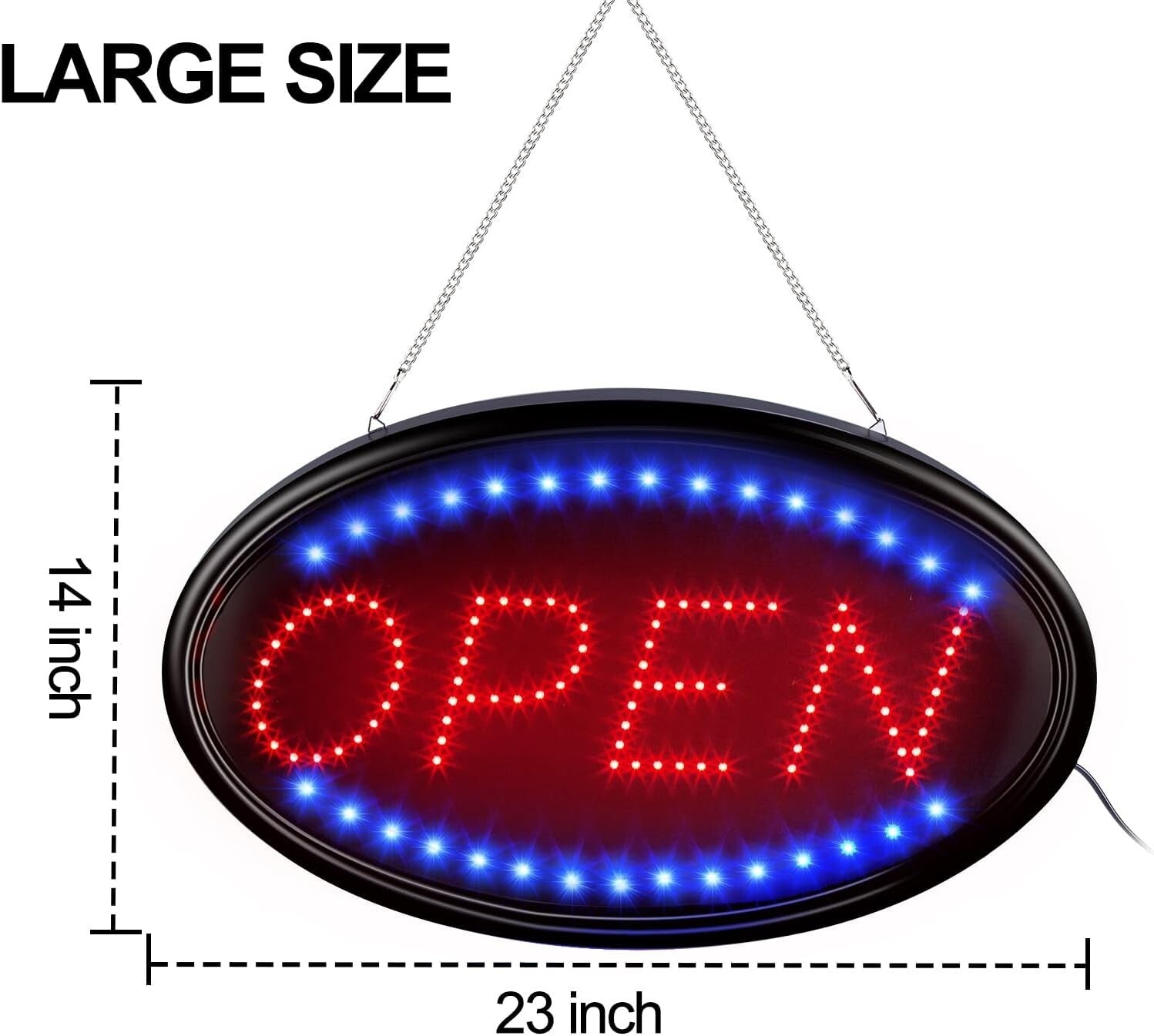 Energy-Efficient 23x14 Remote-Controlled Open Sign with Flashing Option