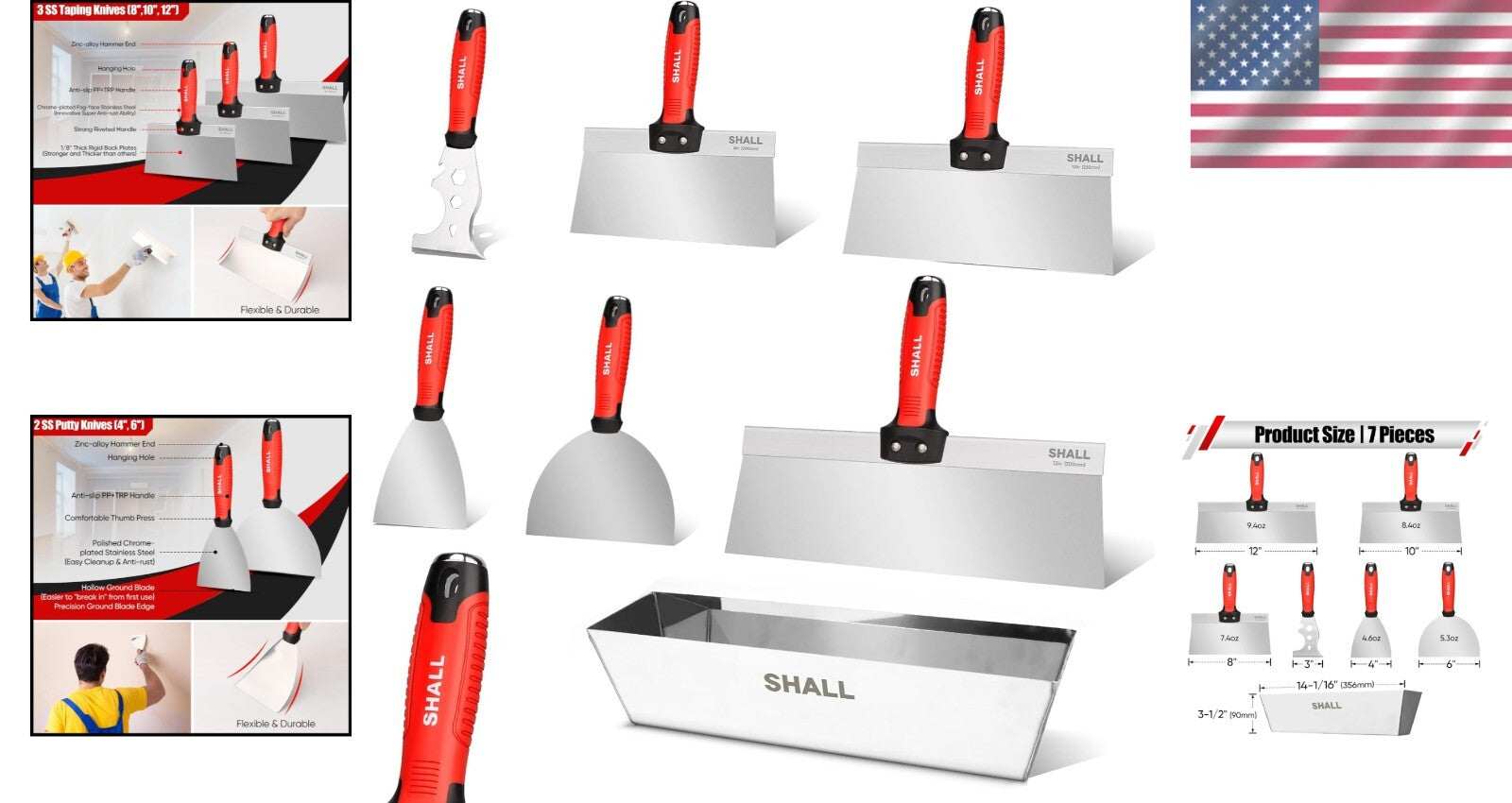 Complete 7-Pc Stainless Steel Drywall Tool Set for Joint Taping and Finishing