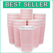 Load image into Gallery viewer, Travel-Ready 16 oz Disposable Coffee Cups - Hot &amp; Cold, 70-Pack Pink Crepe Style