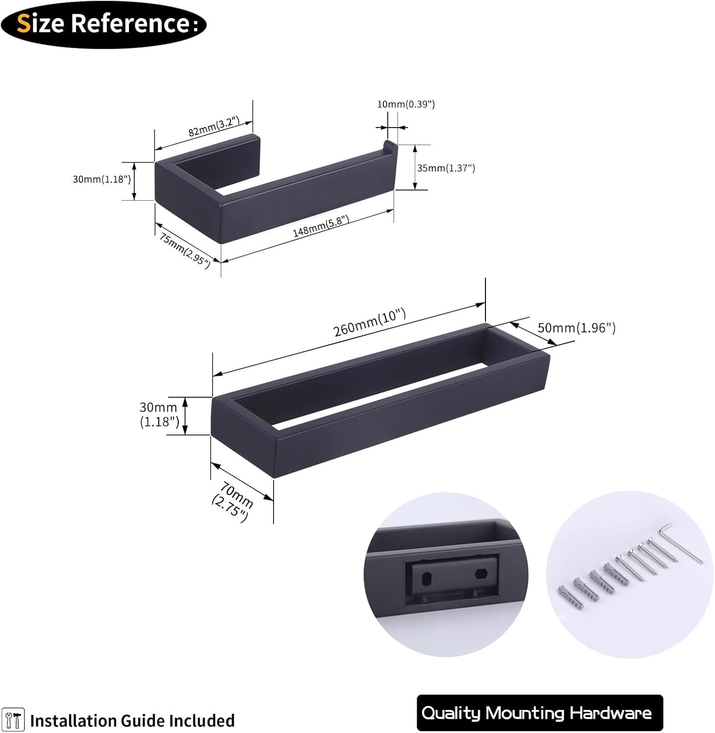 Contemporary Stainless Steel Bathroom Set with Matte Black Towel Ring & Holder