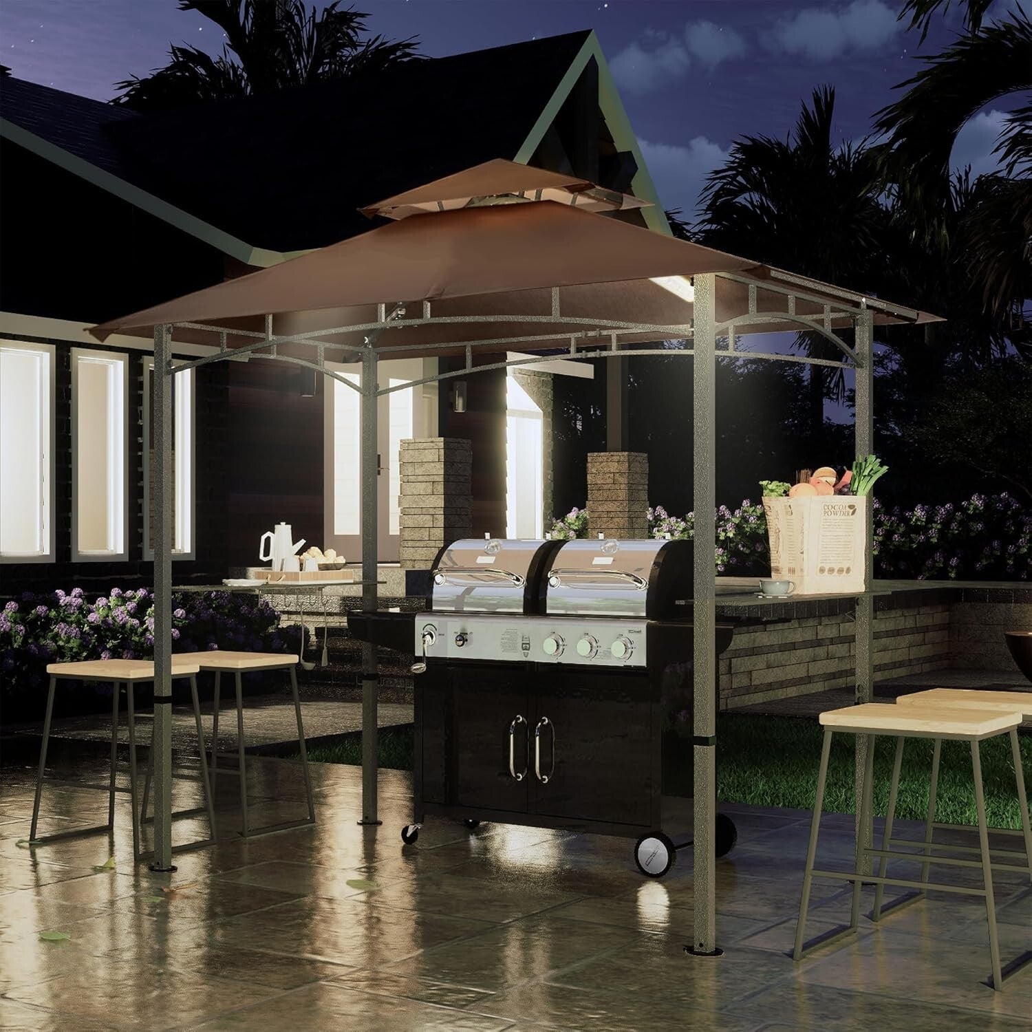 Stylish 8' x 5' BBQ Canopy Gazebo with Waterproof Design and LED Lighting