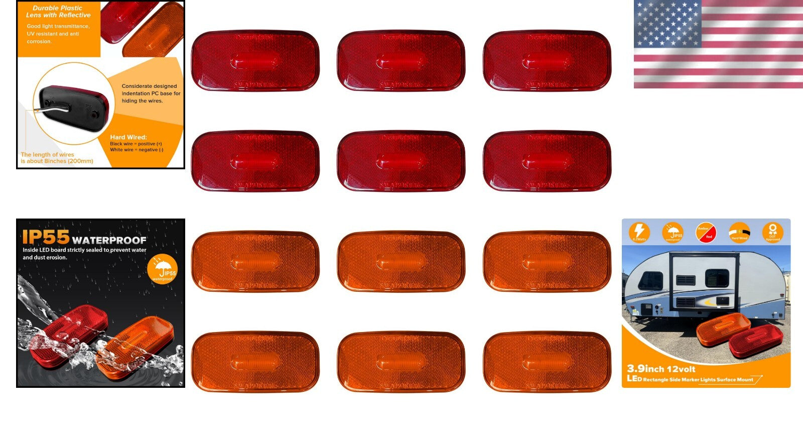 Versatile 12V LED Clearance Light Set - 6 Amber, 6 Red Lights for Trucks and RVs