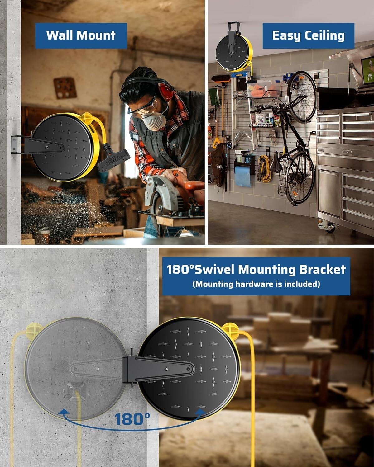 30 Ft Retractable Extension Cord Reel with 3 Outlets for Ultimate Power Access