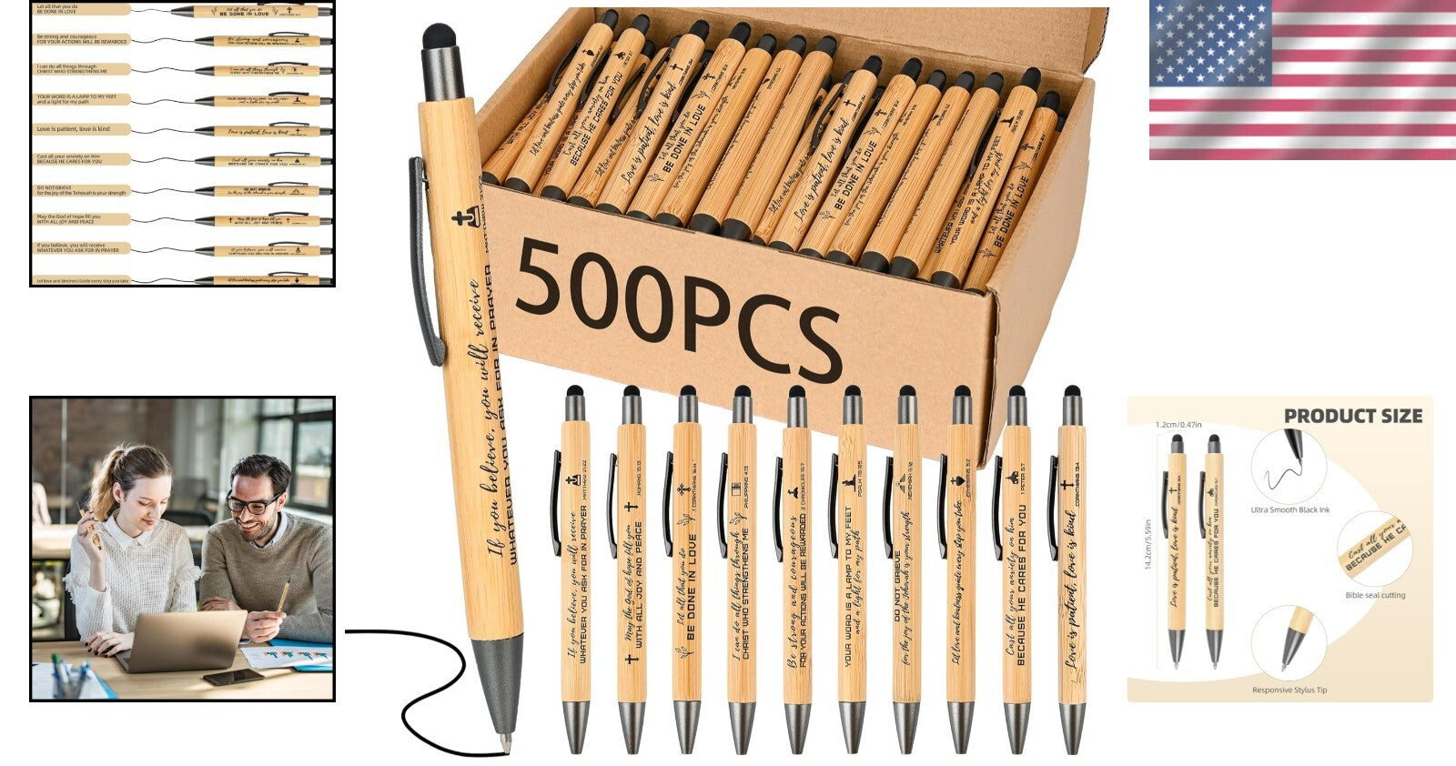 Inspirational Christian Pens with Stylus - 500 Pack for Office & School Use
