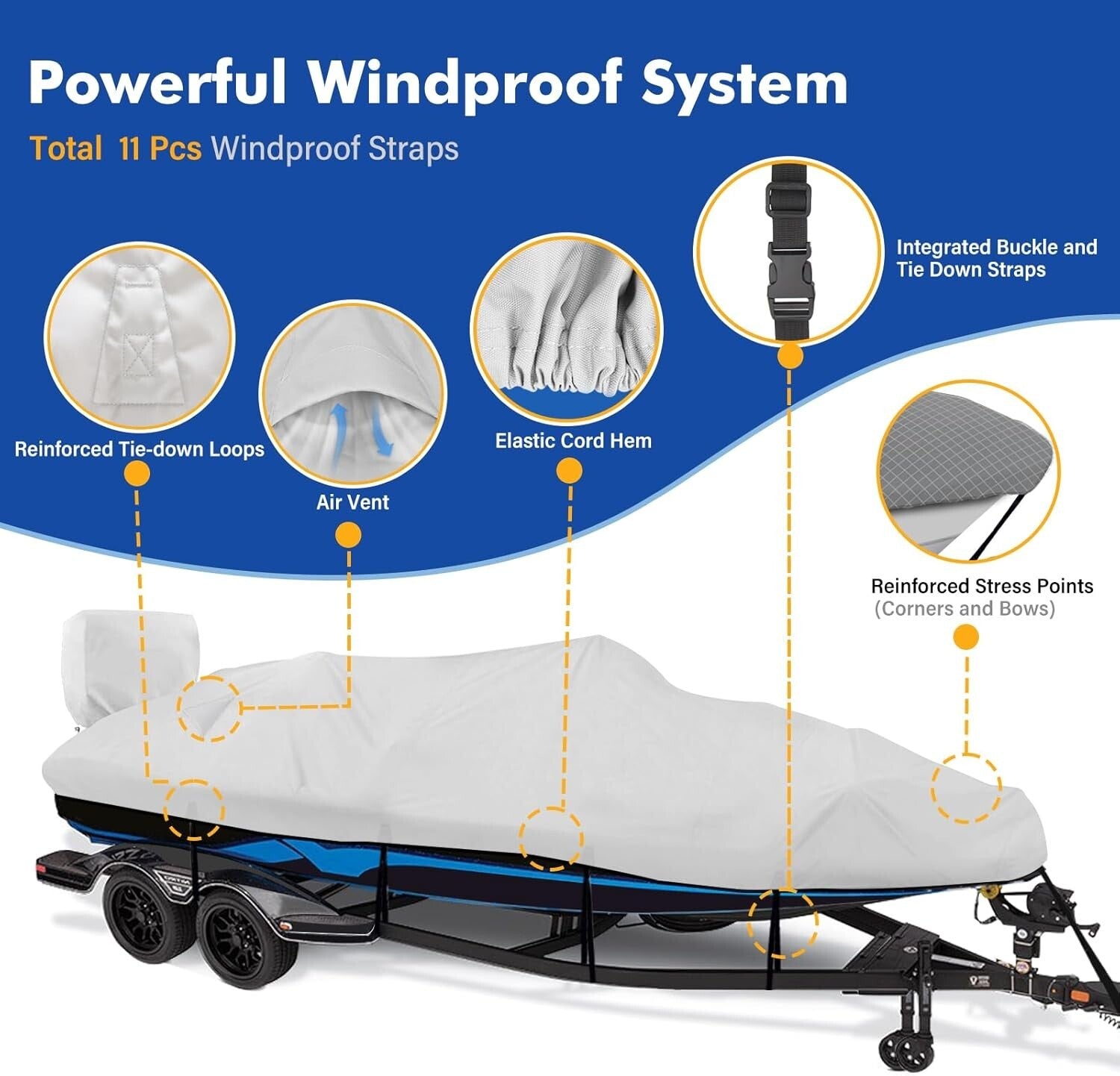 Durable 14-16ft Boat Cover with Ripstop Material & Adjustable Windproof Straps