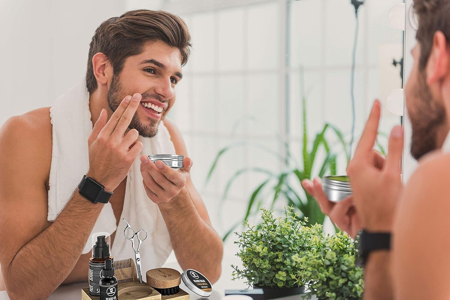 Complete Beard Care Set: Shampoo, Oil, Balm, and Combs in Wooden Caddy