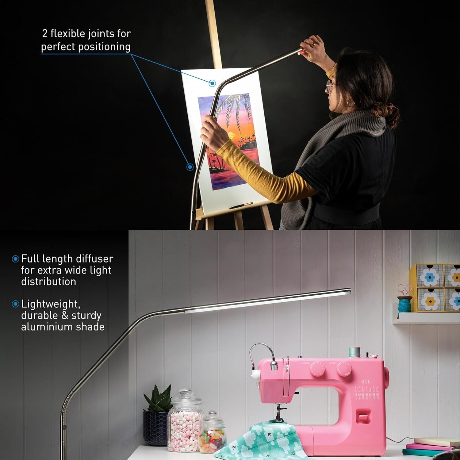 Versatile LED Floor Lamp with Flexible Joints & 4 Brightness Levels - Indoor Use