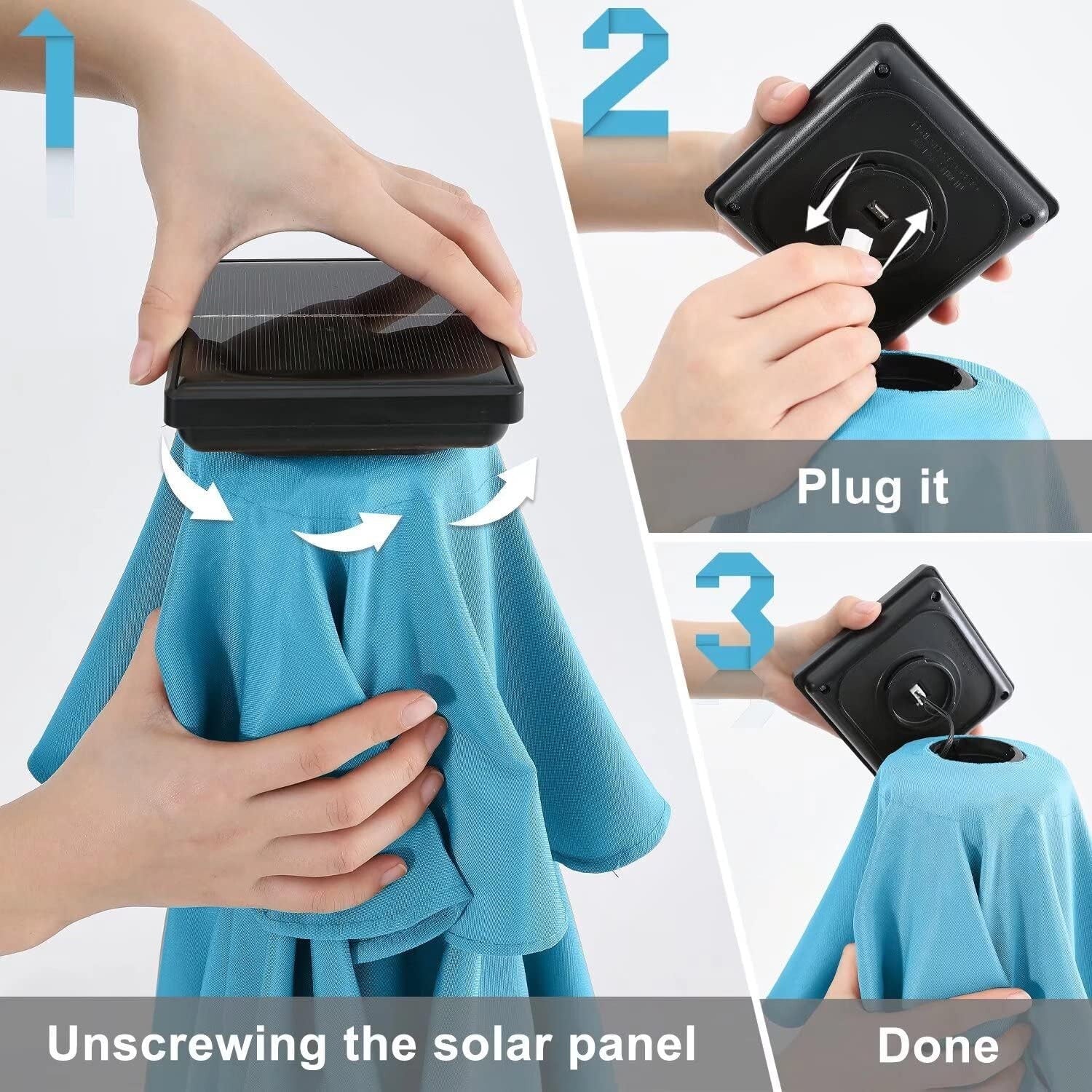 Durable 9FT Turquoise Solar LED Patio Umbrella with 32 Lights - Elegant Shade